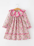 Hot Pink Floral Petals Collar Girl Dress