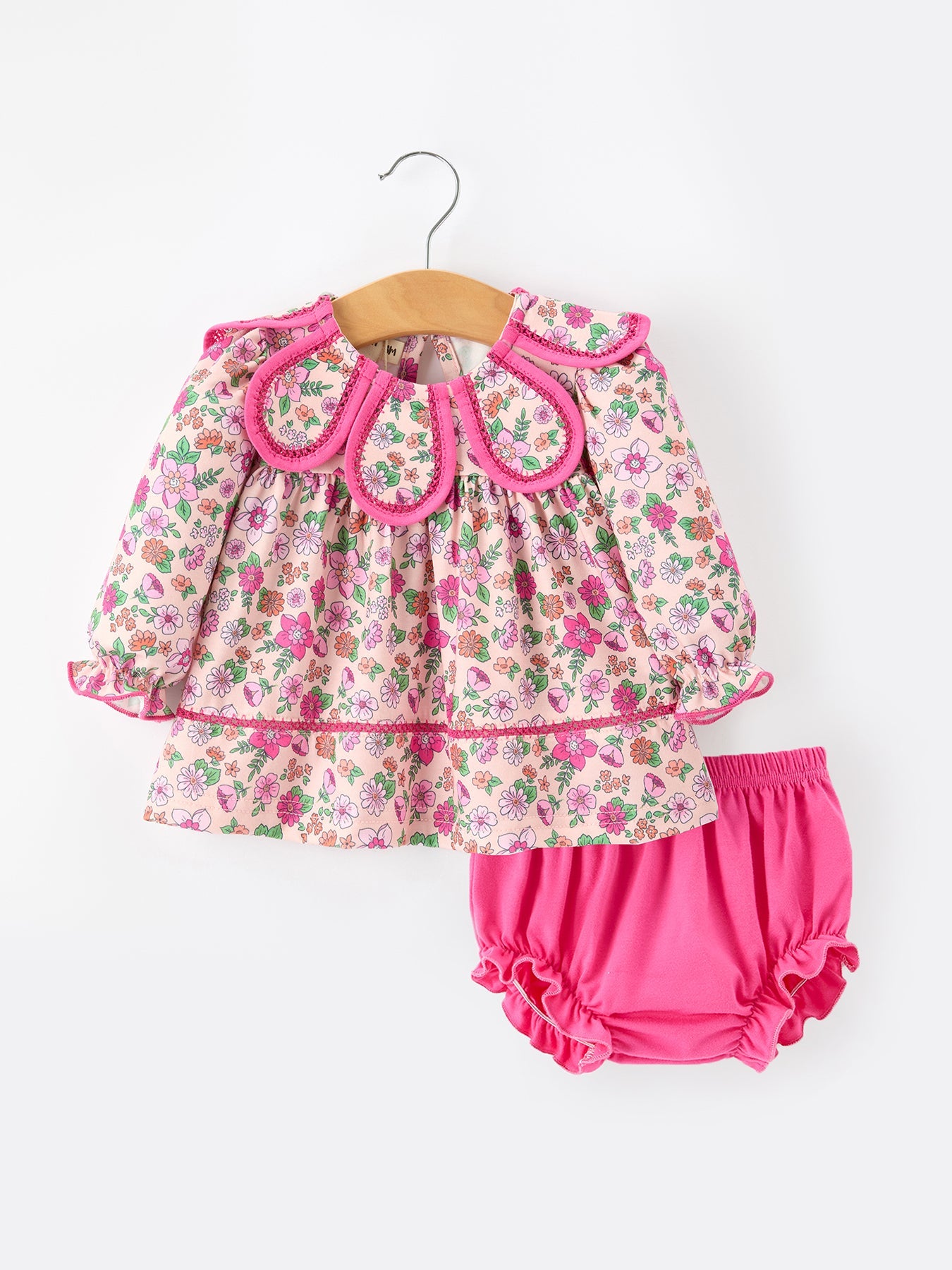 Hot Pink Floral Petals Collar Girl Bloomer Set