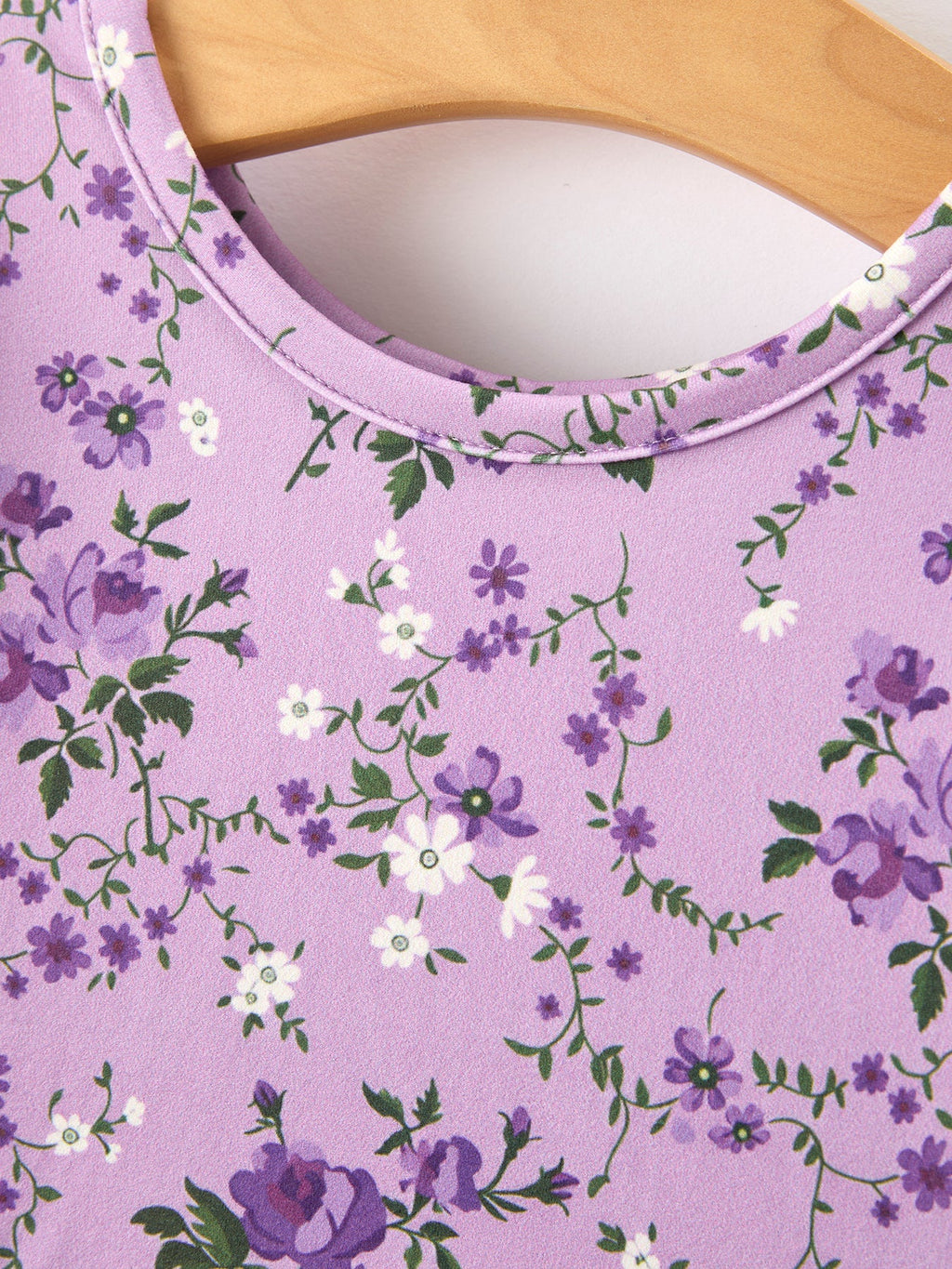 Fall Lavender Floral Print Girls Long Sleeve Twirl Dress