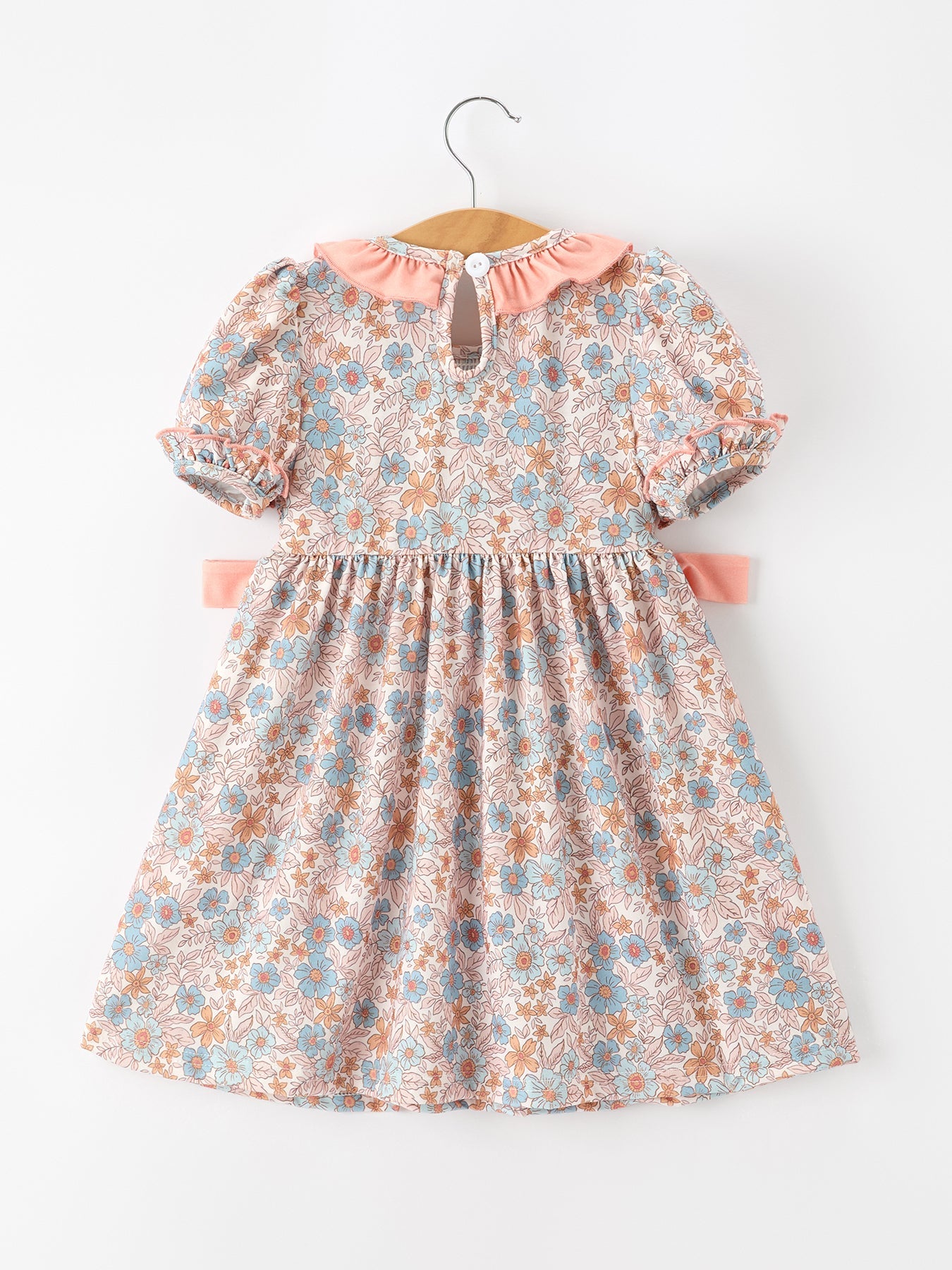 Fall Floral Girls Dress Smocked Ruffle Neck Bow