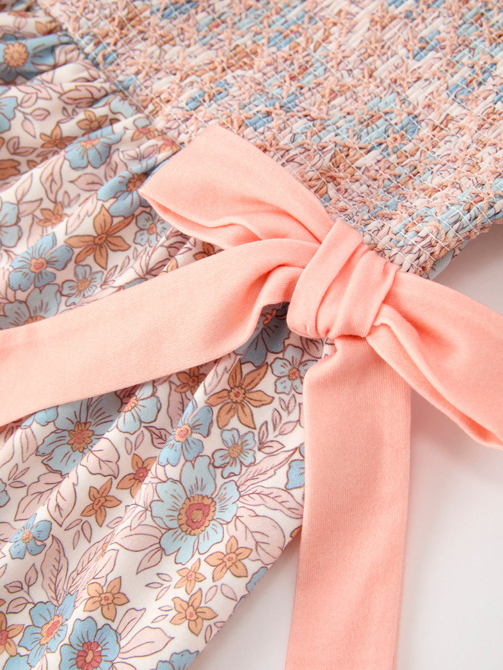 Fall Floral Girls Dress Smocked Ruffle Neck Bow