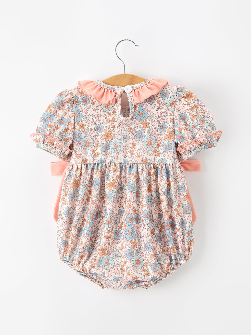 Fall Floral Baby Romper Smocked Ruffle Neck Bow