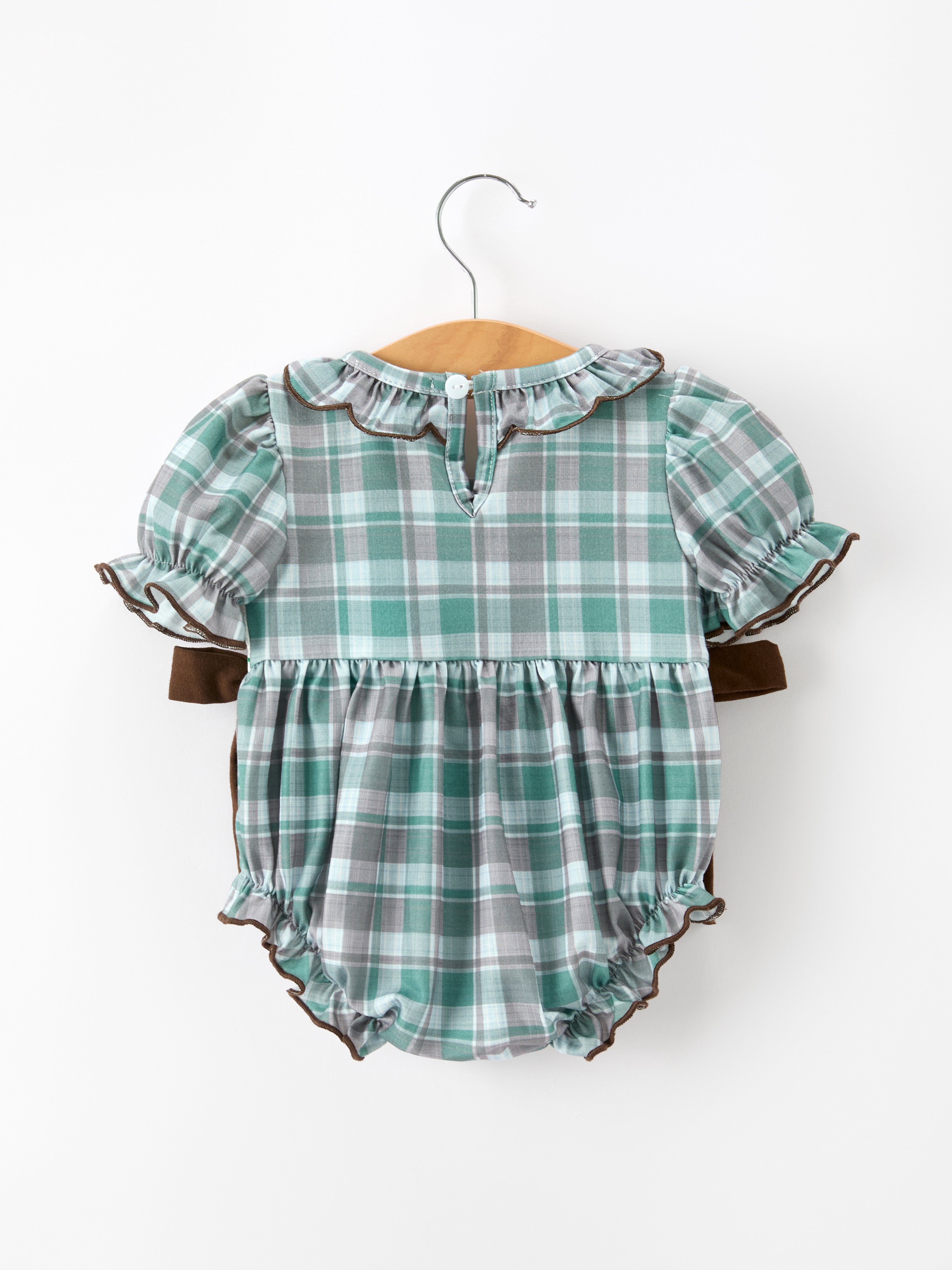 Plaid Moose Smocked Baby Girl Bubble Romper