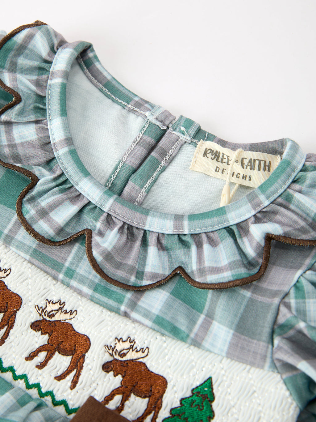 Plaid Moose Smocked Baby Girl Bubble Romper