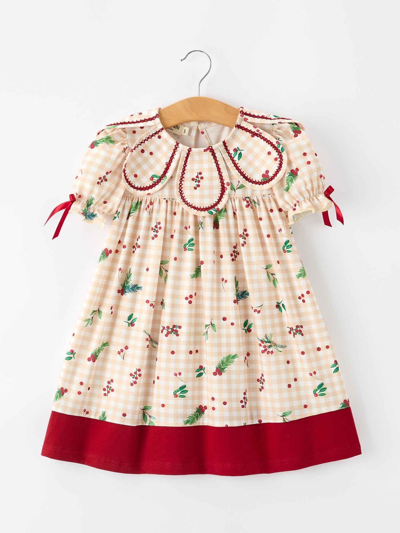 Fall Gingham Girls Dress Ruffle Collar Bow