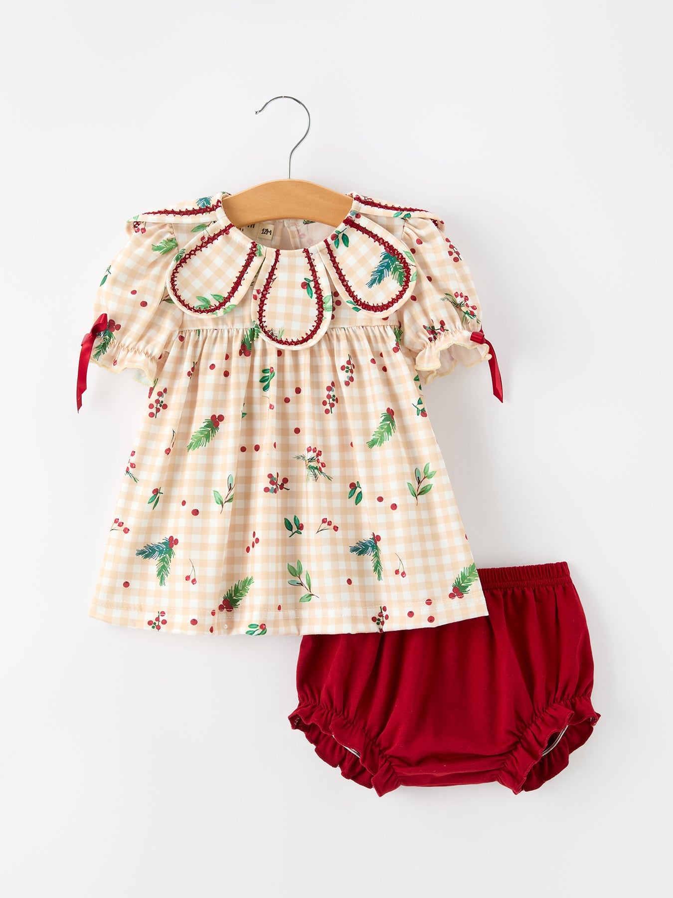 Fall Gingham Baby Bloomer Set Ruffle Collar Bow
