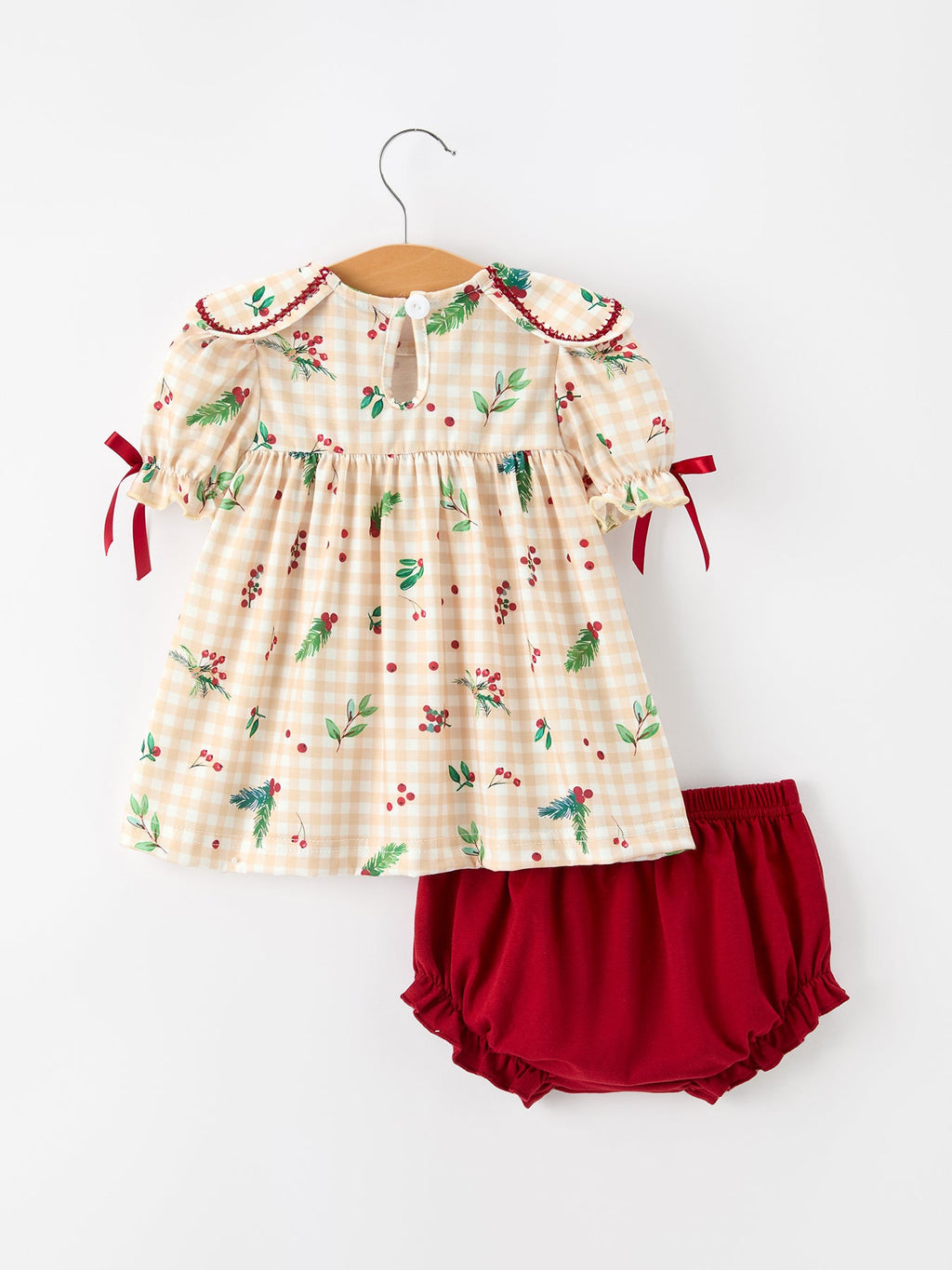 Fall Gingham Baby Bloomer Set Ruffle Collar Bow