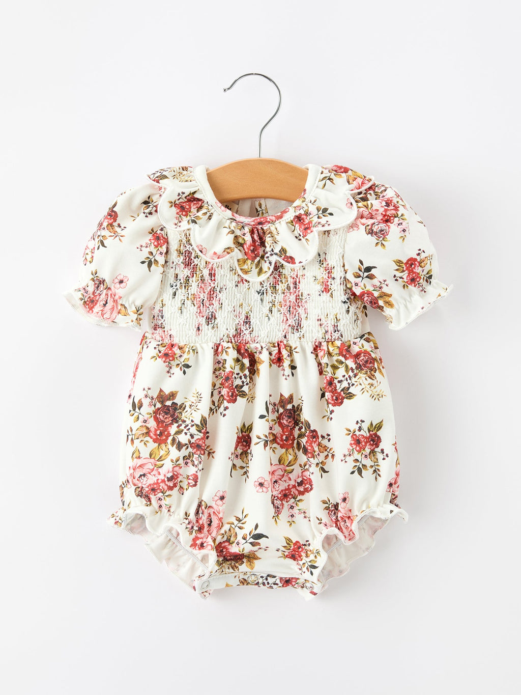 Fall Garden Baby Romper Smocked Petal Collar Bow