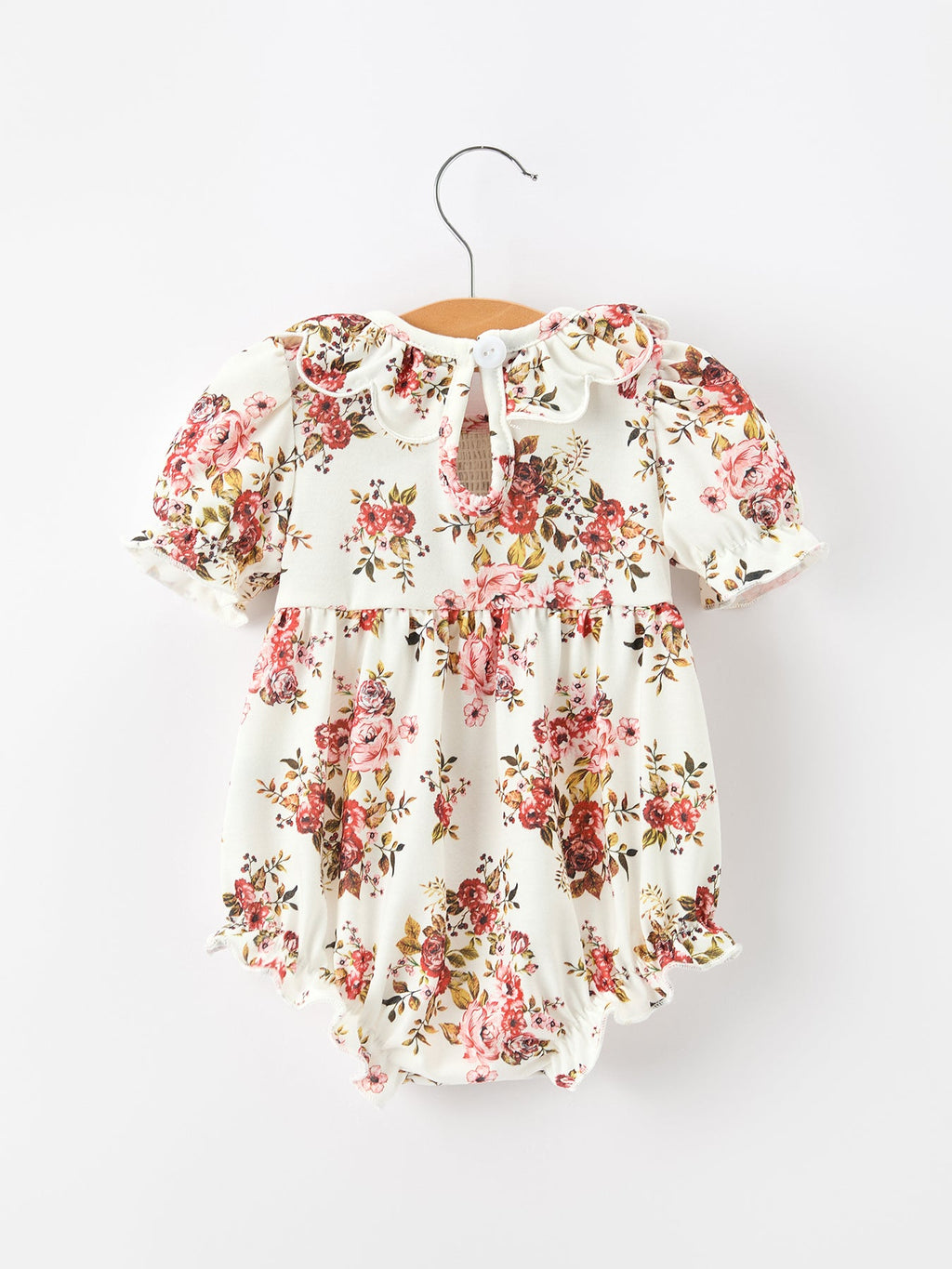 Fall Garden Baby Romper Smocked Petal Collar Bow