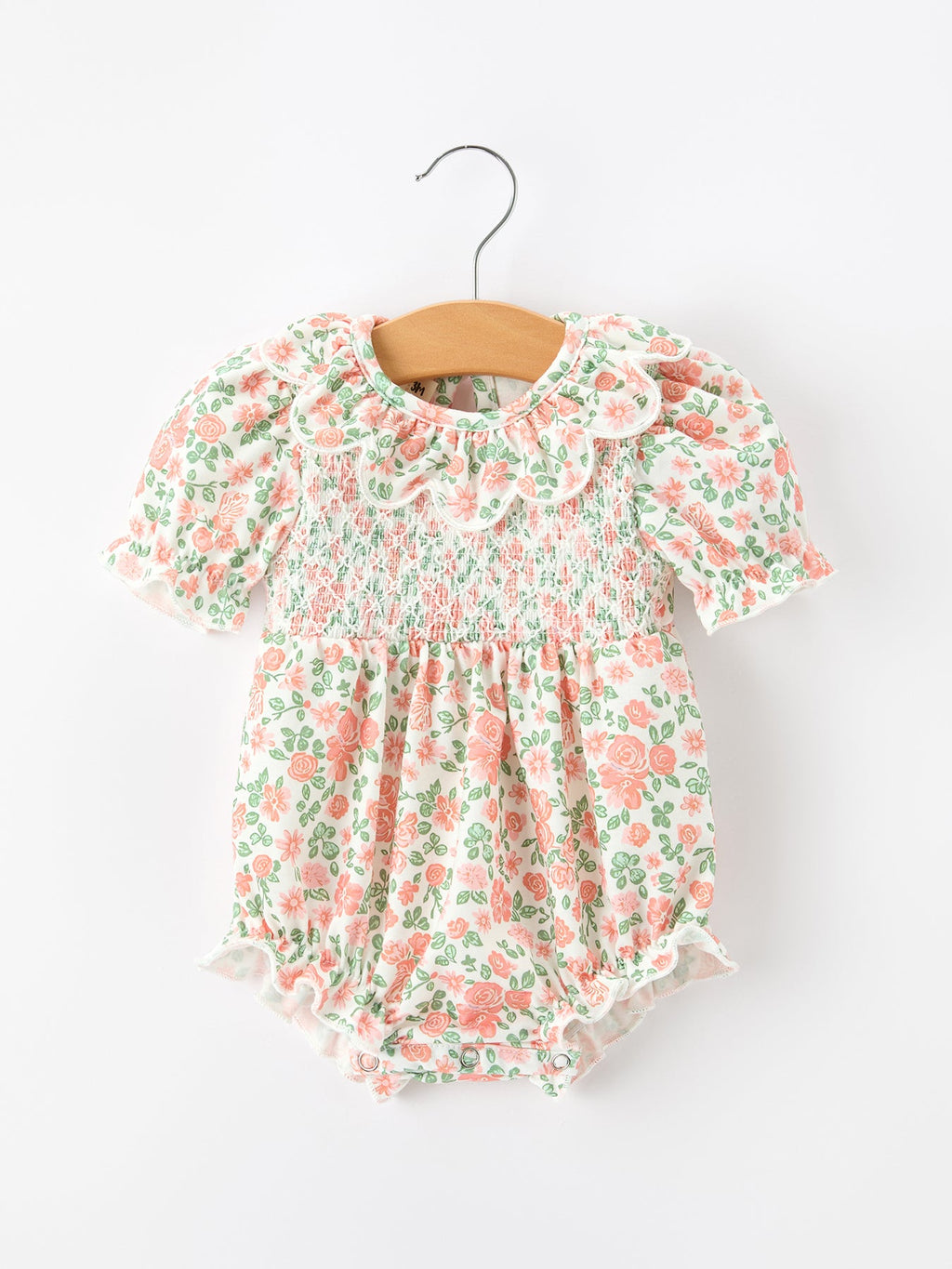 Fall Blush Floral Baby Romper Smocked Petal Collar