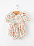 Fall Blush Floral Baby Romper Smocked Petal Collar