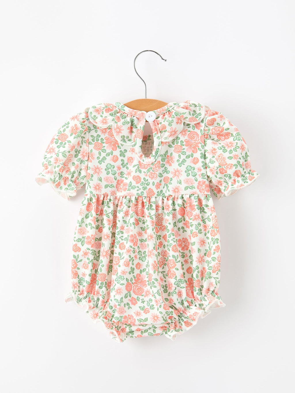Fall Blush Floral Baby Romper Smocked Petal Collar