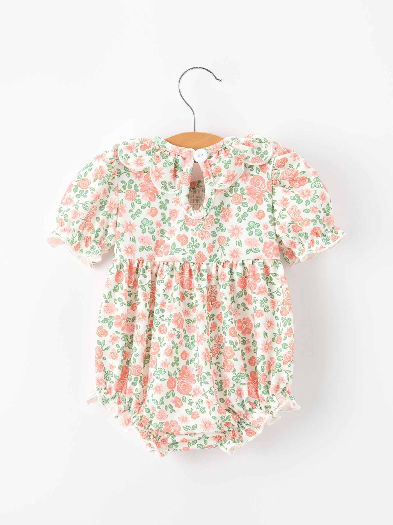 Fall Blush Floral Baby Romper Smocked Petal Collar