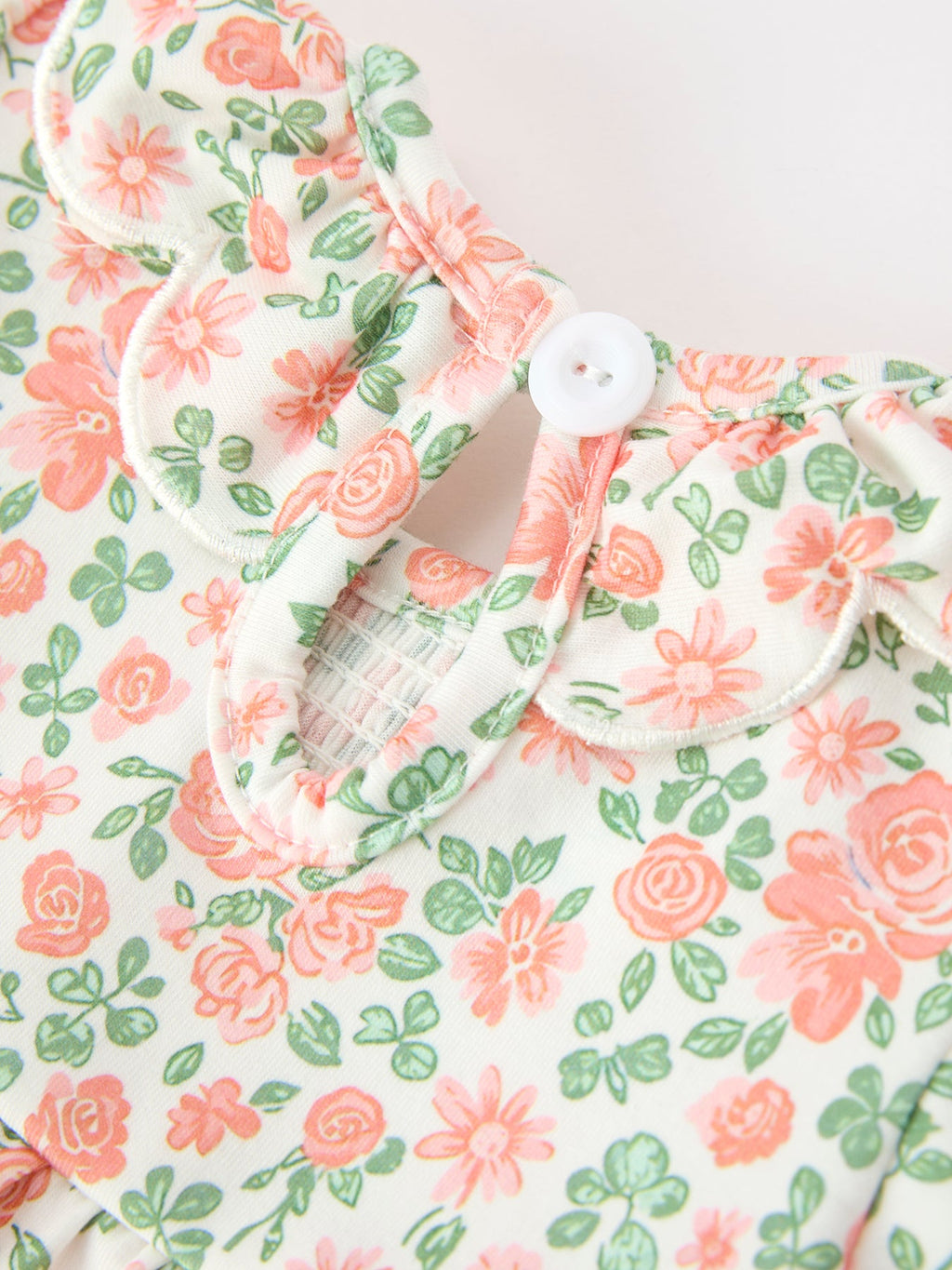 Fall Blush Floral Baby Romper Smocked Petal Collar