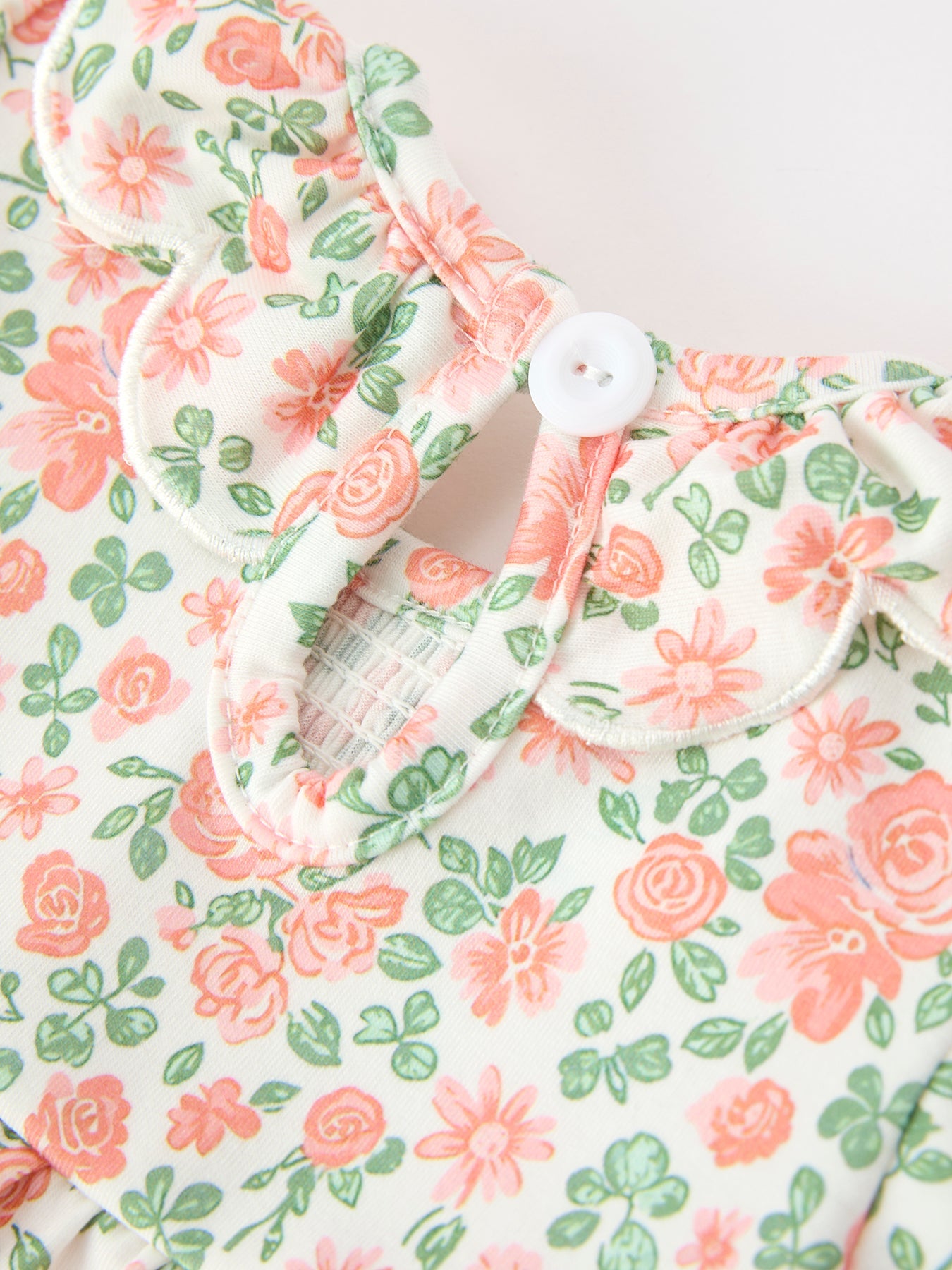 Fall Blush Floral Baby Romper Smocked Petal Collar
