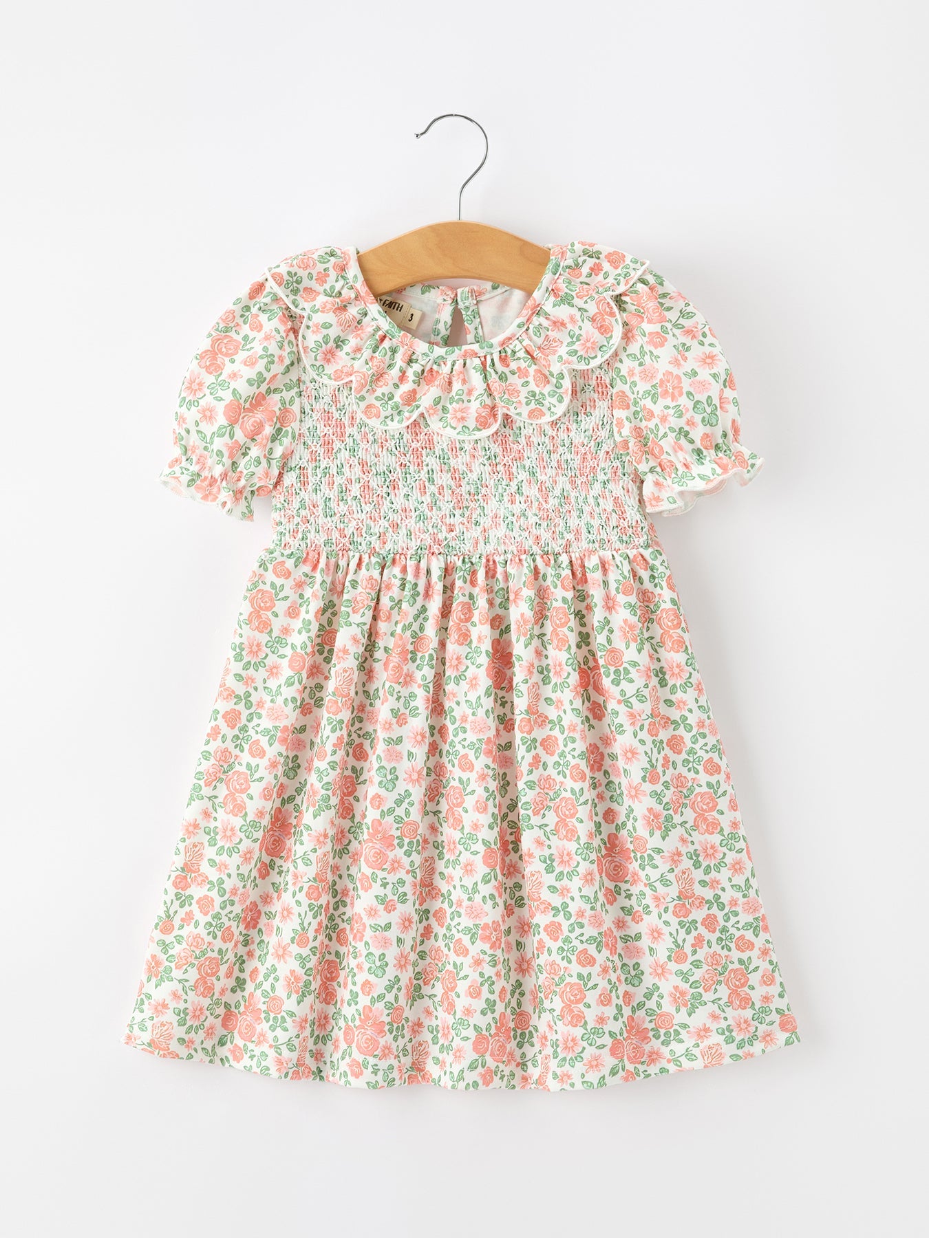 Fall Blush Floral Girls Dress Smocked Petal Collar