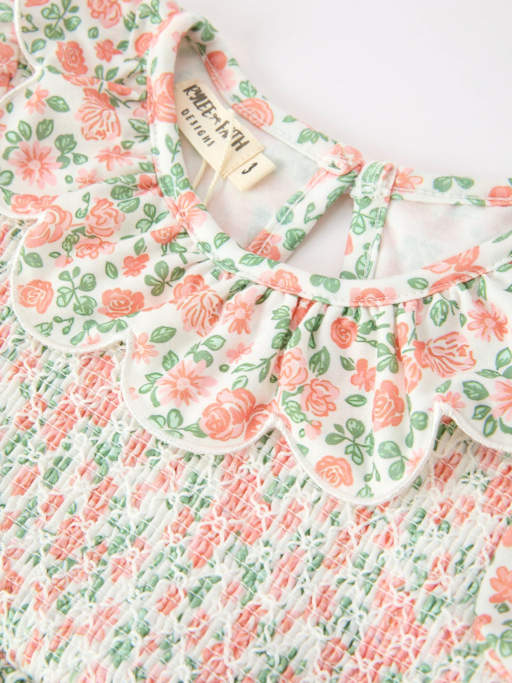 Fall Blush Floral Girls Dress Smocked Petal Collar