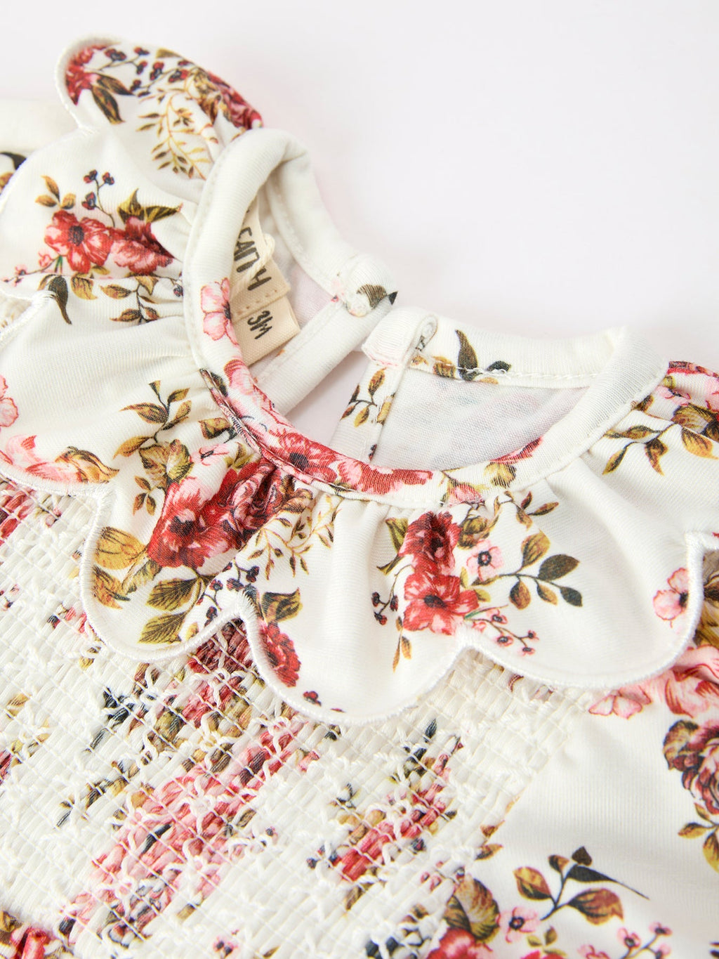 Fall Garden Baby Romper Smocked Petal Collar Bow