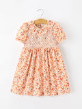 Fall Rust Floral Baby Girls Dress Smocked Petal Collar