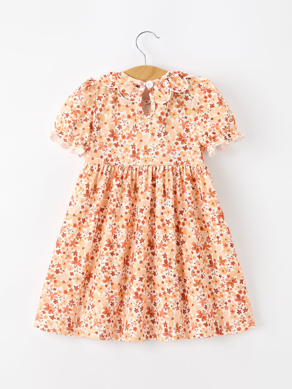 Fall Rust Floral Baby Girls Dress Smocked Petal Collar