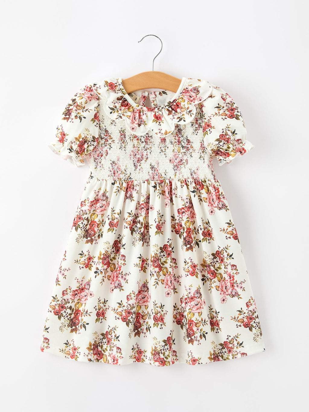 Fall Garden Girls Dress Smocked Petal Collar Bow