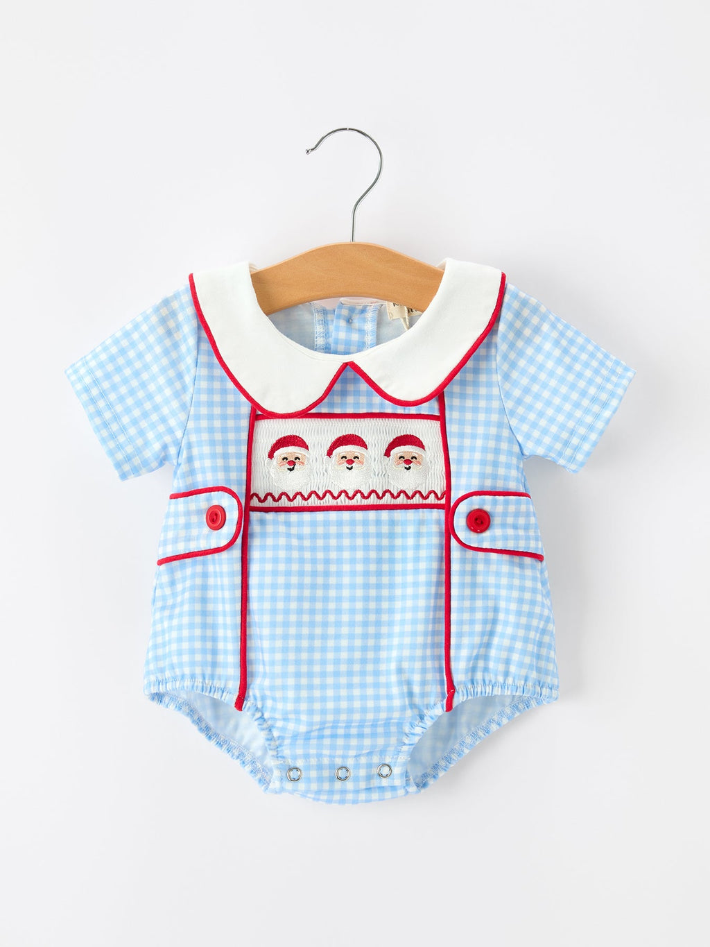 Christmas Santa Embroidered Boys Jon Jon Peter Pan Collar