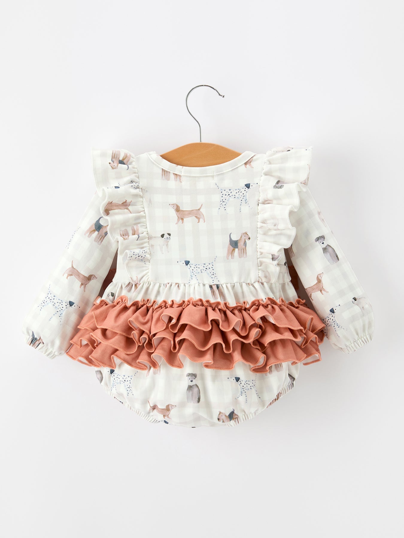 Fall Plaid Dog Print Girls Long Sleeve Romper