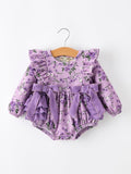 Fall Lavender Floral Print Girls Long Sleeve Romper