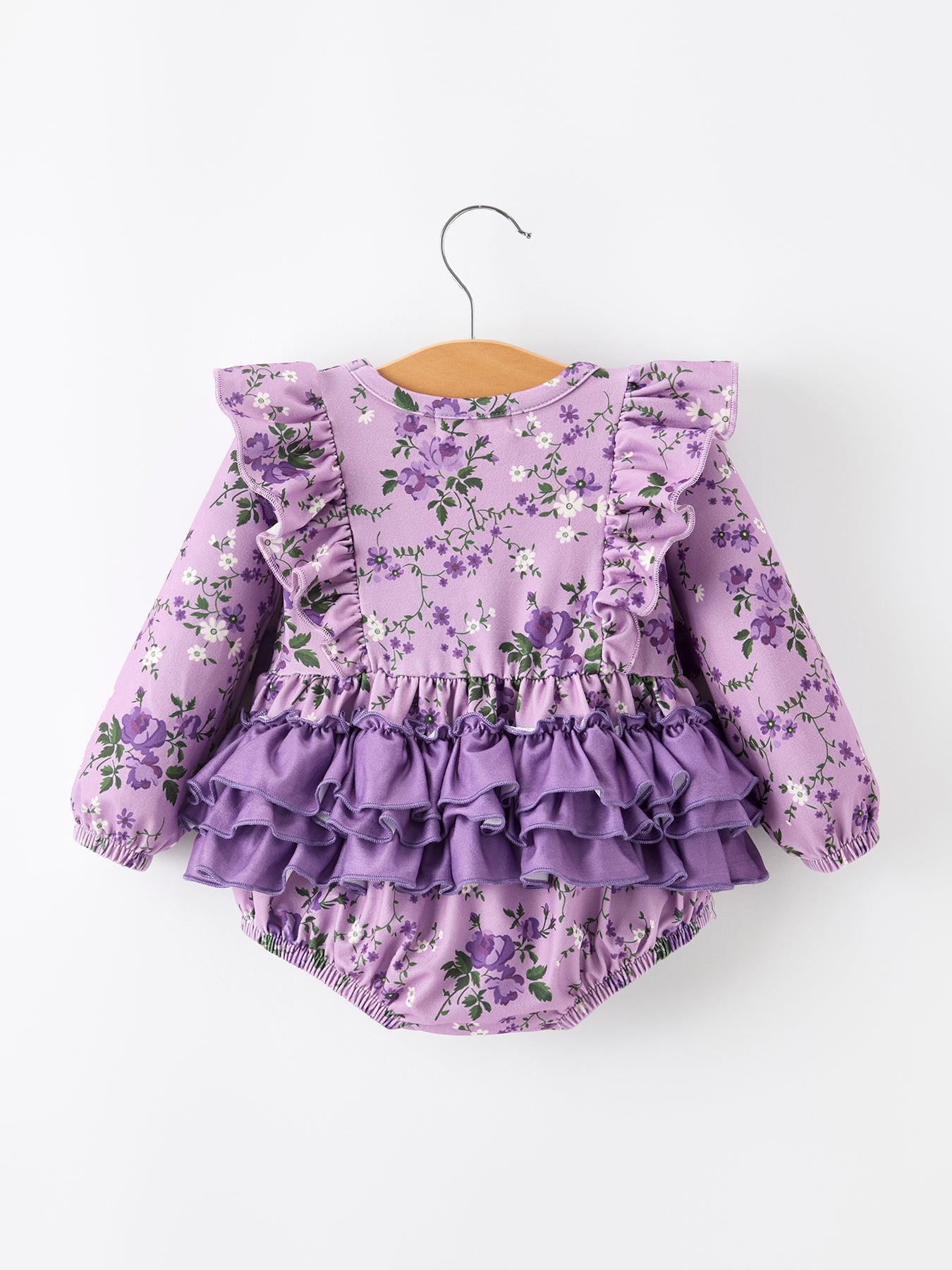 Fall Lavender Floral Print Girls Long Sleeve Romper