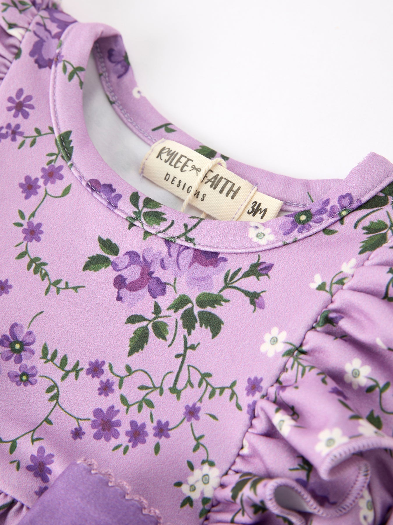 Fall Lavender Floral Print Girls Long Sleeve Romper