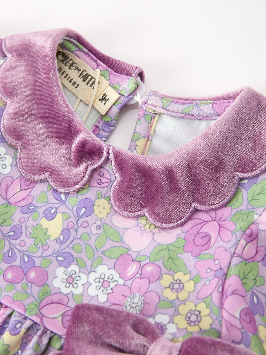 Purple Floral Velvet Baby Girl Outfit Set Ruffle Bow Bloomers