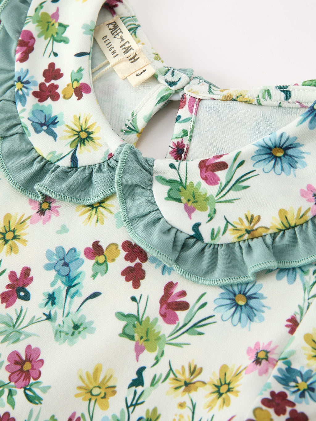 Green Floral Girls Dress Petal Collar Bow Waist Puff Sleeve Dress