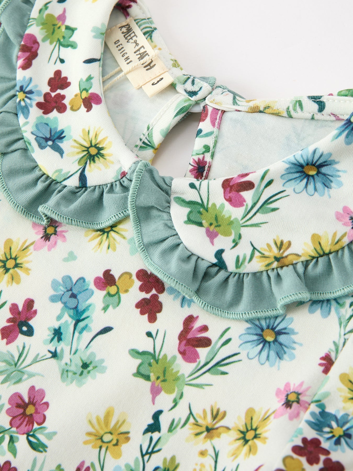 Green Floral Girls Dress Petal Collar Bow Waist Puff Sleeve Dress