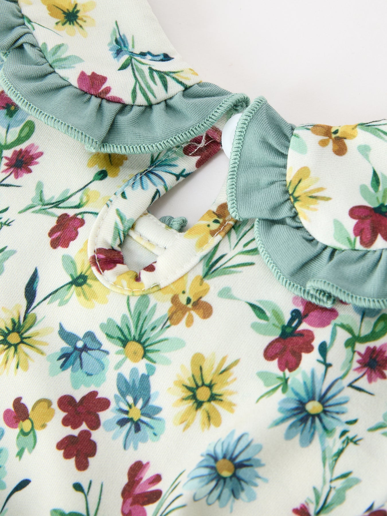 Green Floral Girls Dress Petal Collar Bow Waist Puff Sleeve Dress
