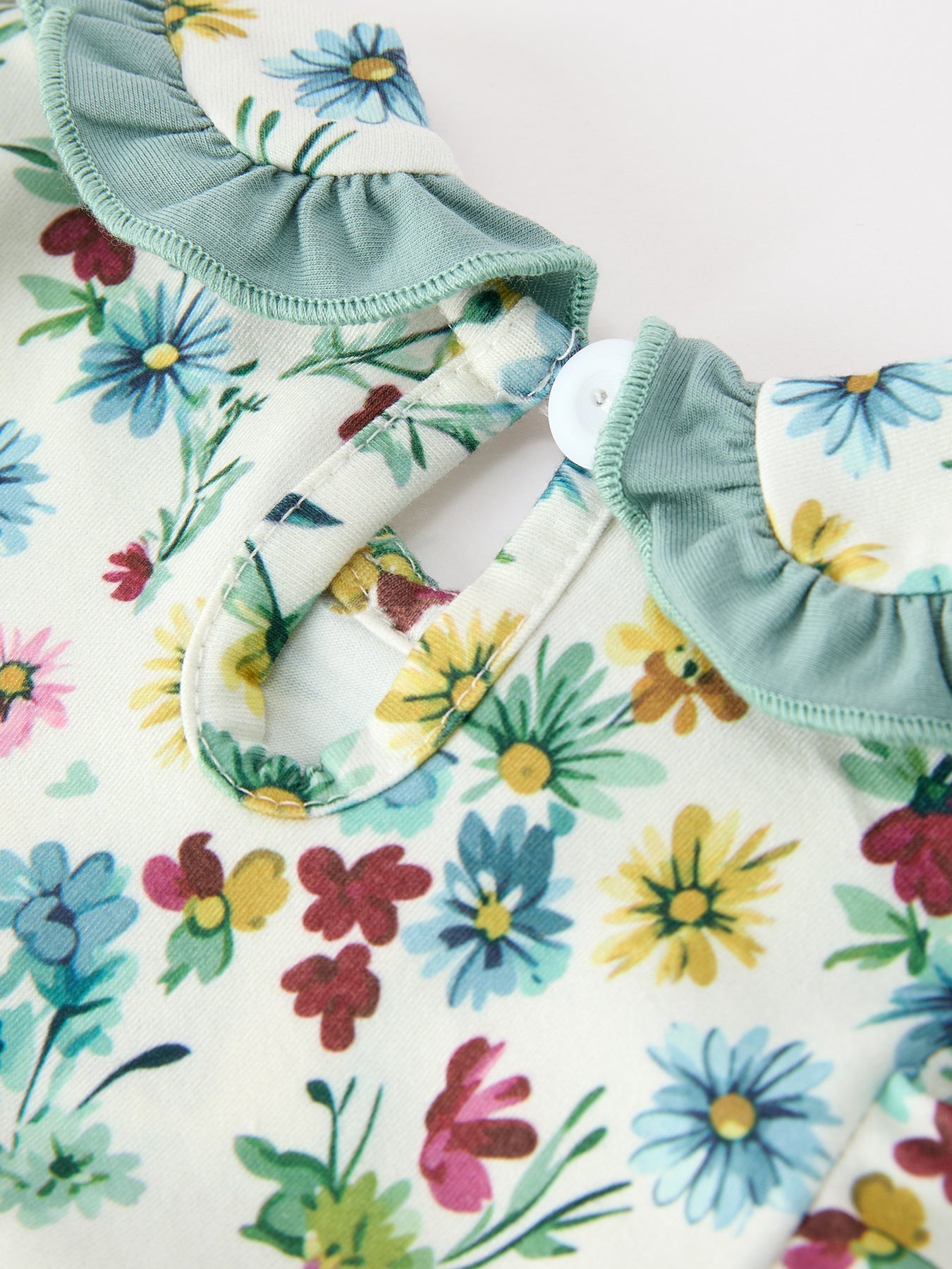 Green Floral Girls Outfit Set Ruffle Collar Bow Baby Bloomer Set