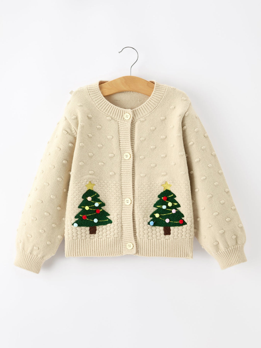 Christmas Tree Knit Cardigan Kids Holiday Sweater Button Front