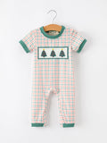 Baby Boy Christmas Embroidered Plaid Jonjon Romper