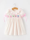 Christmas Smocked Girls Dress Embroidered Holiday Ruffle Collar