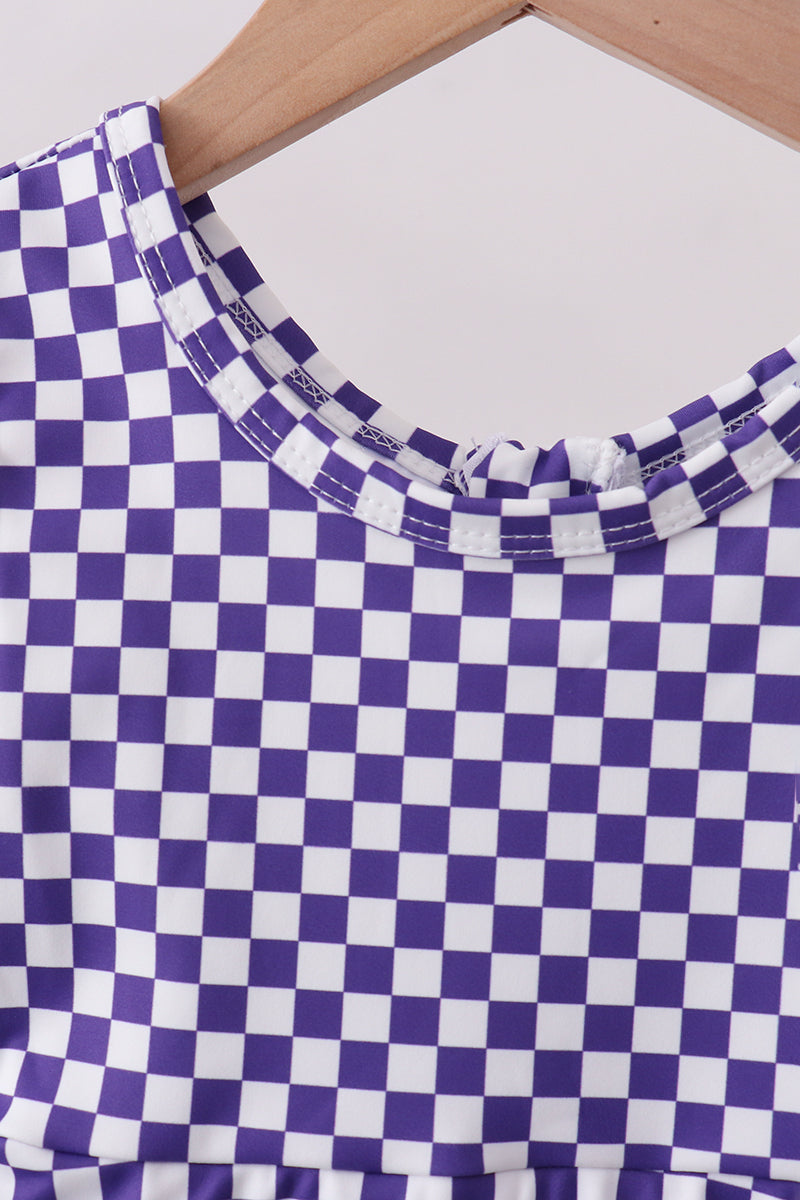Purple checkered bow active dress