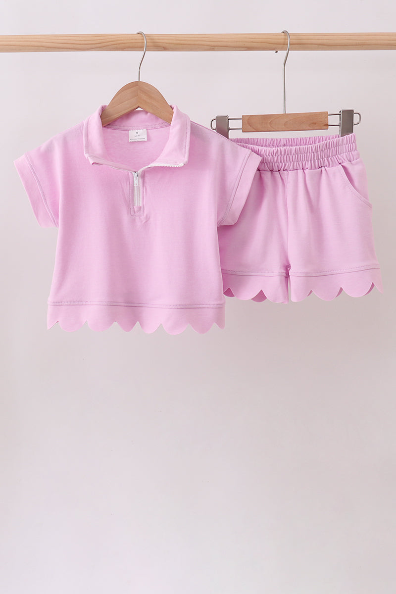 Pink Scalloped Polo Set