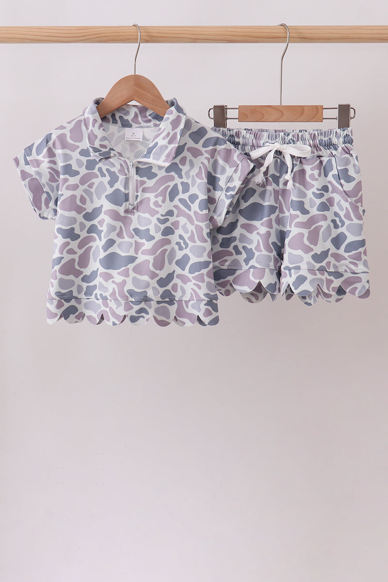 Camo Silky Scalloped Polo Set