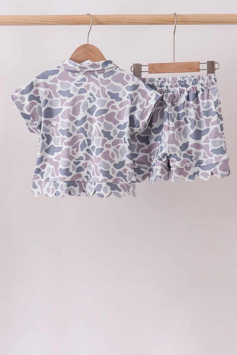 Camo Silky Scalloped Polo Set