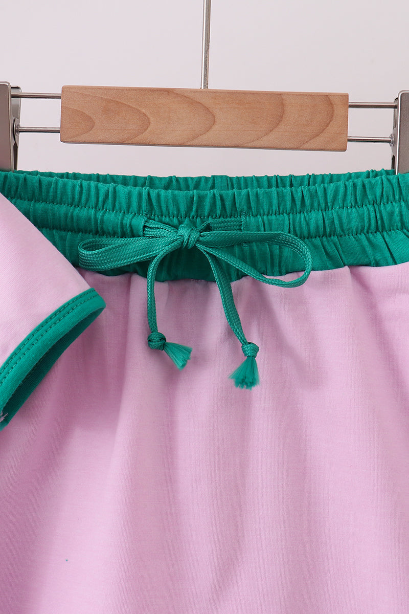 Pink color block Ringer Skorts Set