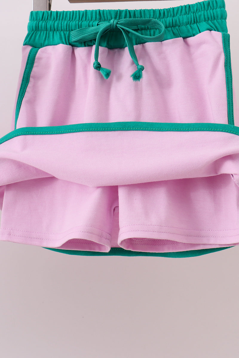 Pink color block Ringer Skorts Set
