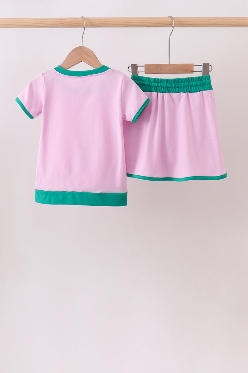 Pink color block Ringer Skorts Set