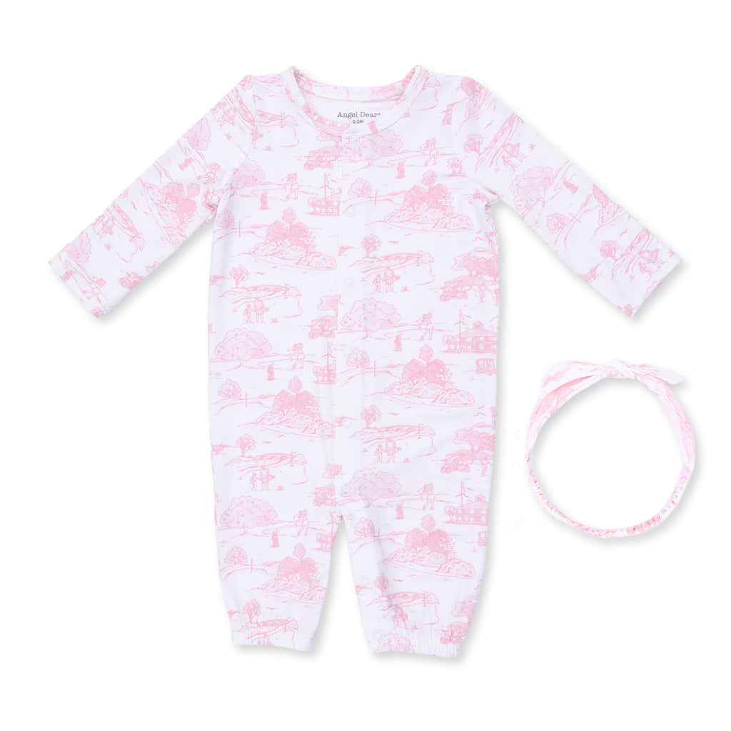 Golf Toile Pink - Convertible Gown and Knot Headband
