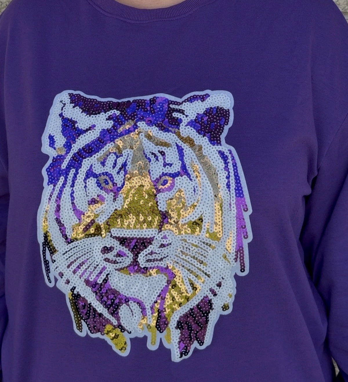 Purple Tiger Sequin Sweatshirt