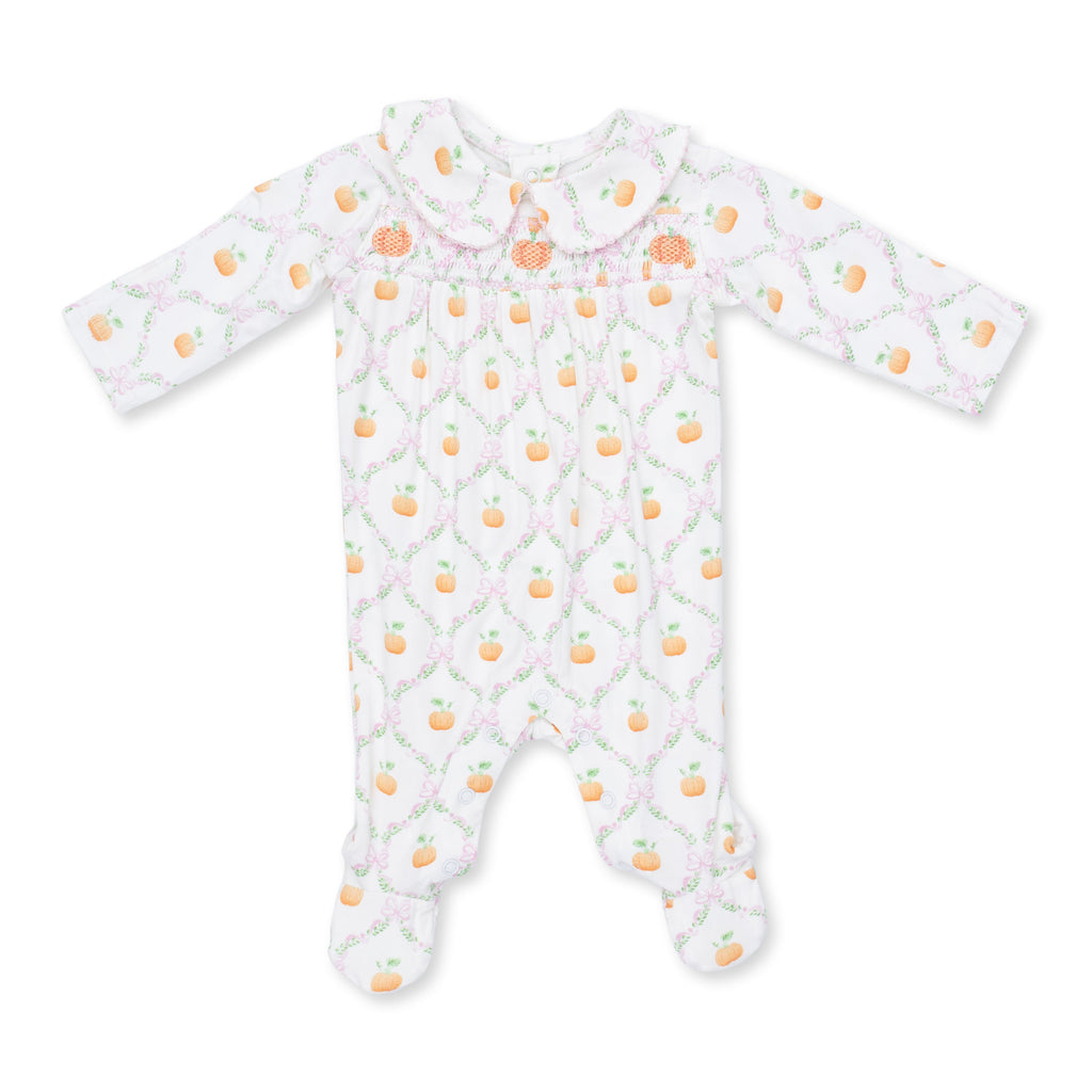 Pretty Pumpkin Trellis - Smocked Peter Pan Snap Footie