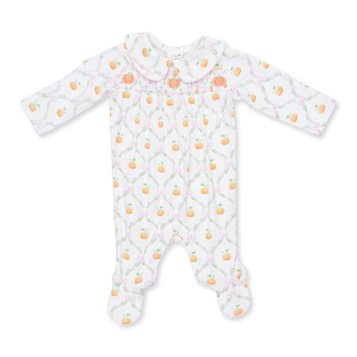 Pretty Pumpkin Trellis - Smocked Peter Pan Snap Footie