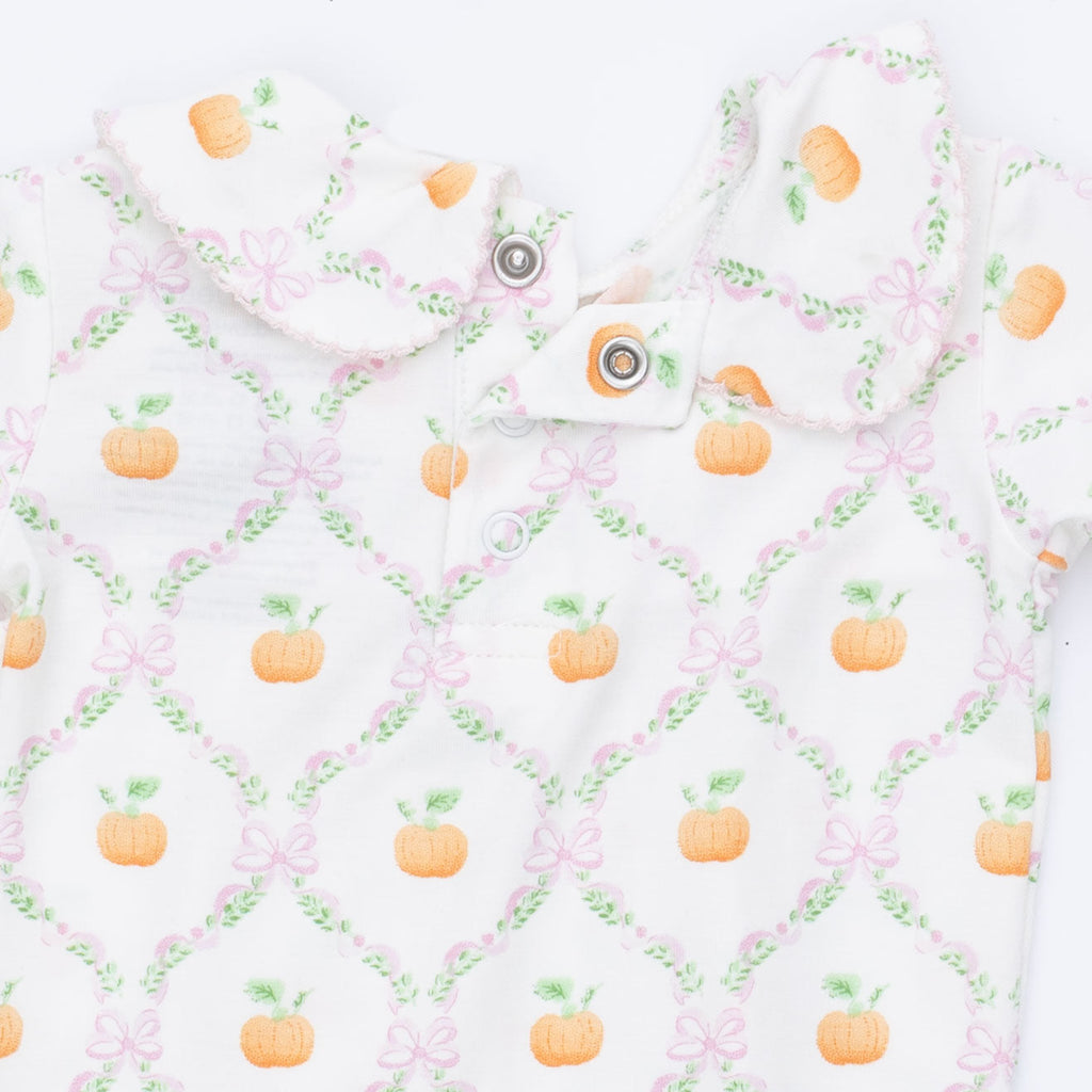 Pretty Pumpkin Trellis - Smocked Peter Pan Snap Footie